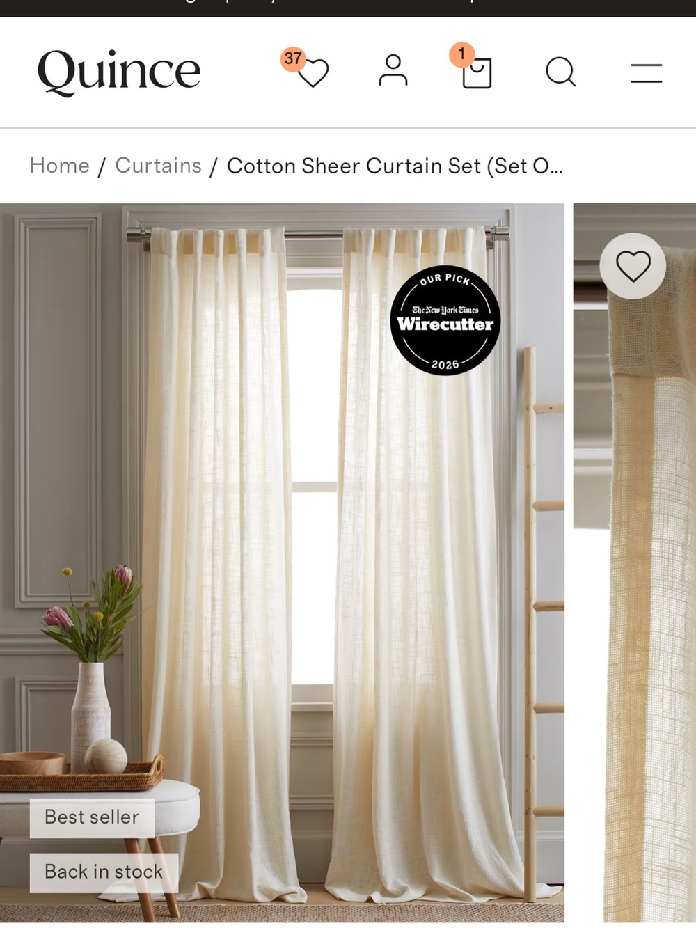 Quince Cream Cotton Sheer Curtains (set of 2)